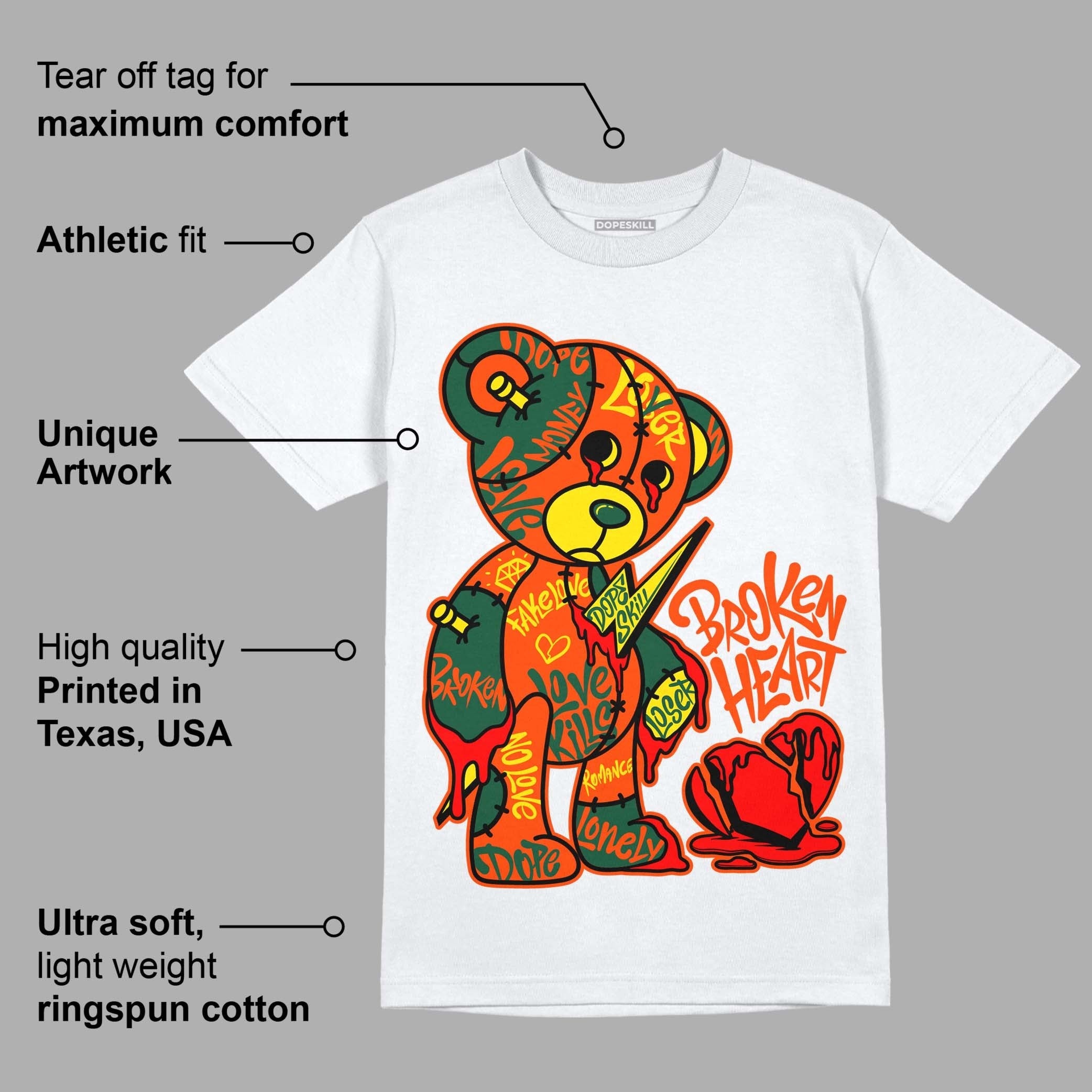 Dunk Low Team Dark Green Orange DopeSkill T-Shirt Broken Heart Graphic