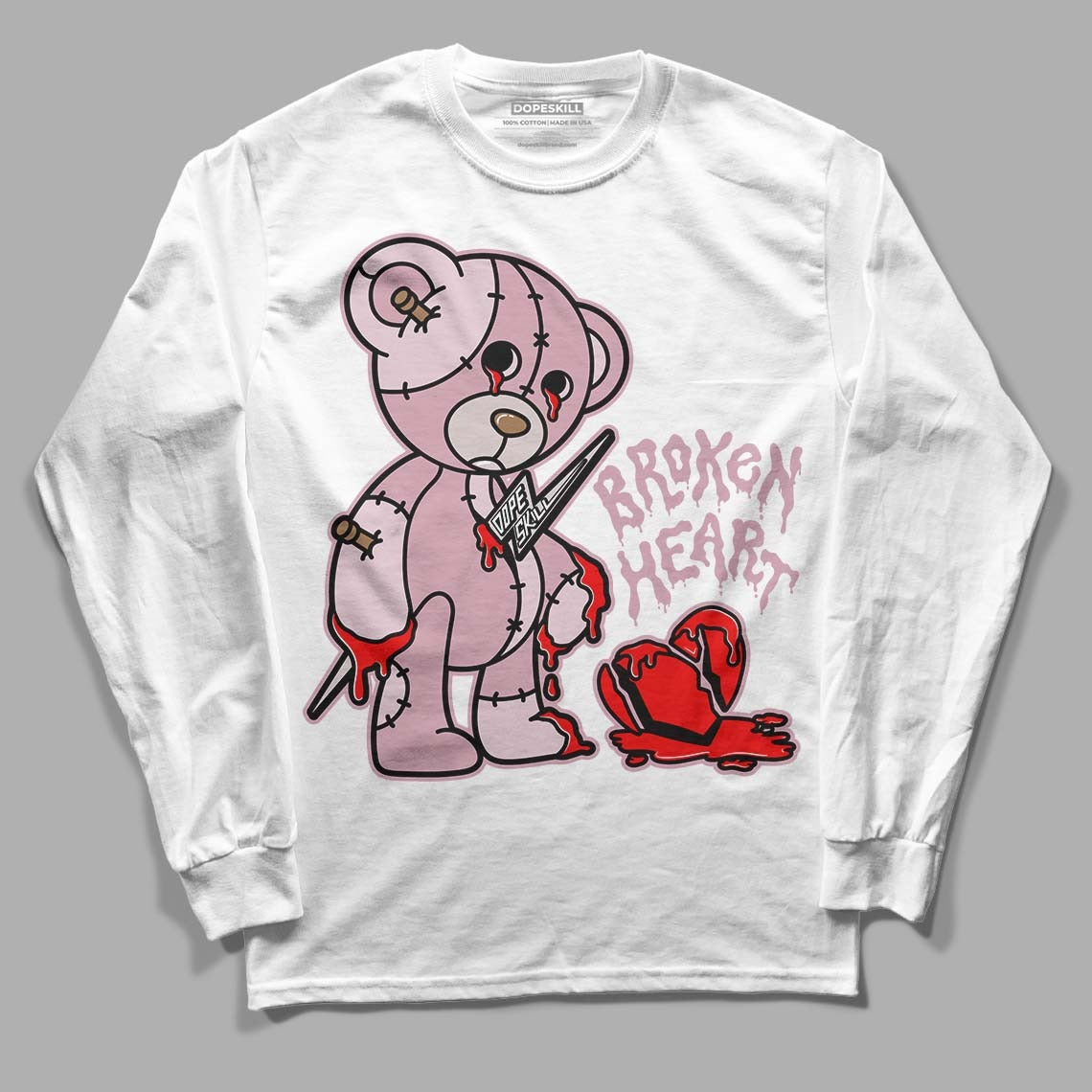 Dunk Low Teddy Bear Pink DopeSkill Long Sleeve T-Shirt Broken Heart Graphic