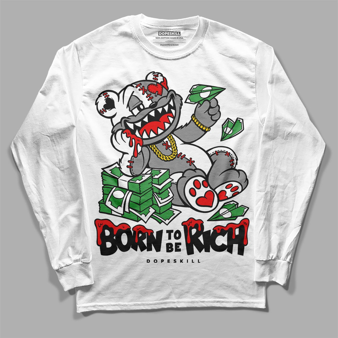 Dunk Panda White Black DopeSkill Long Sleeve T-Shirt Born To Be Rich Graphic