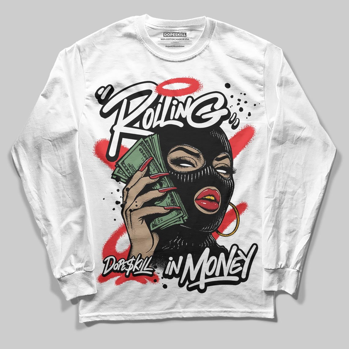Dunk Panda White Black DopeSkill Long Sleeve T-Shirt Rolling in Money Graphic