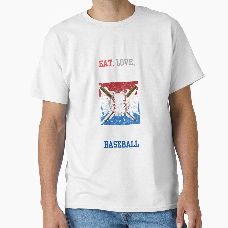 "Eat, Love, Baseball" Slogan Classic T-Shirt
