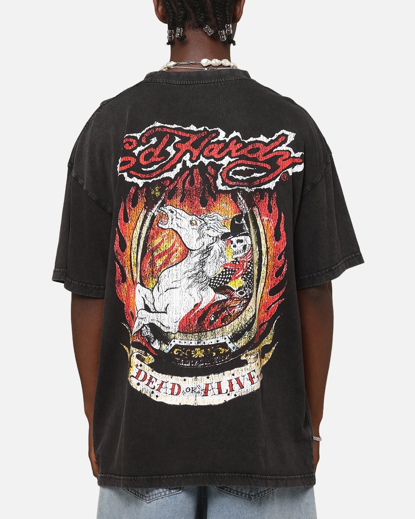 Ed Hardy Horse Power Vintage T-Shirt Black Acidwash