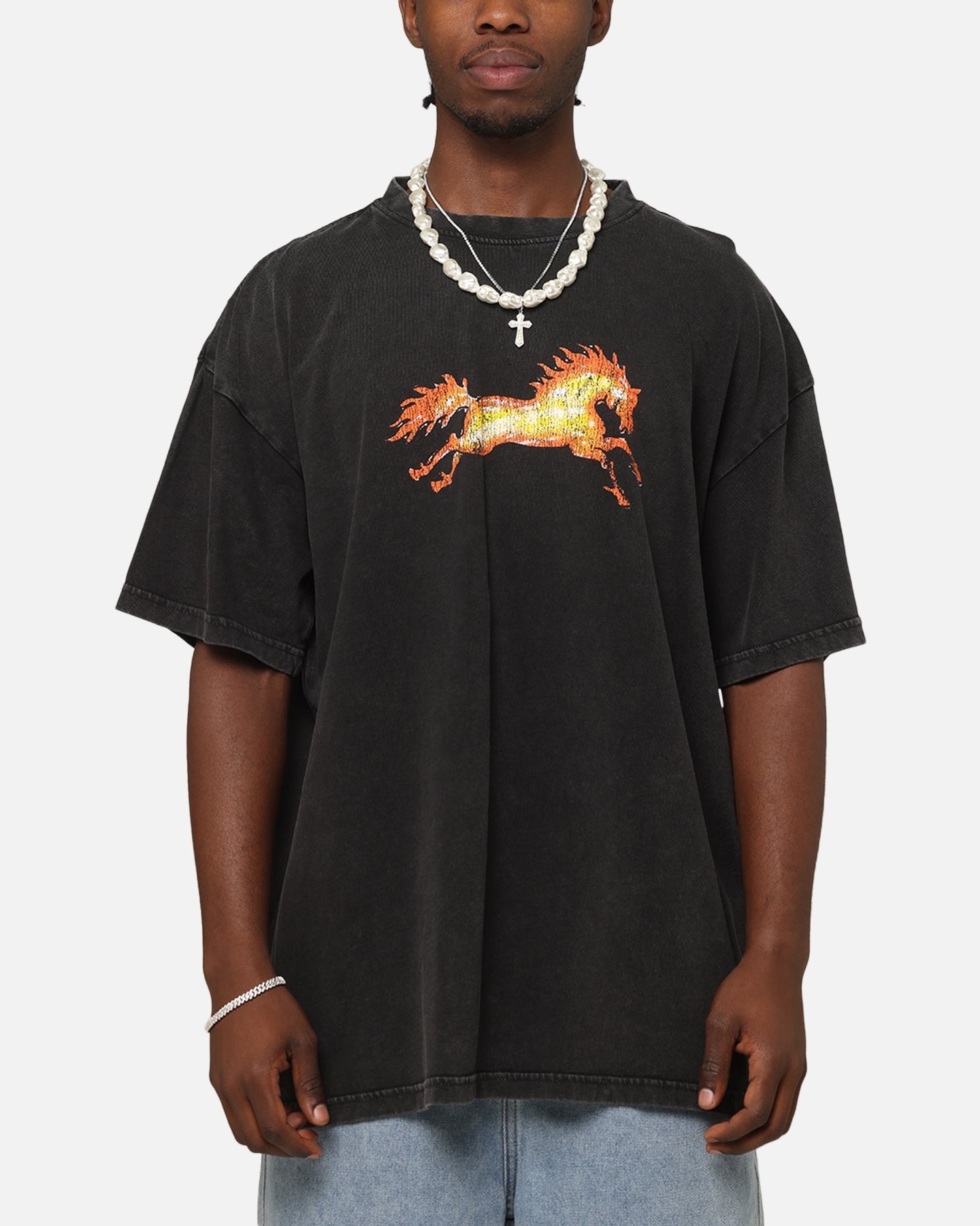 Ed Hardy Horse Power Vintage T-Shirt Black Acidwash