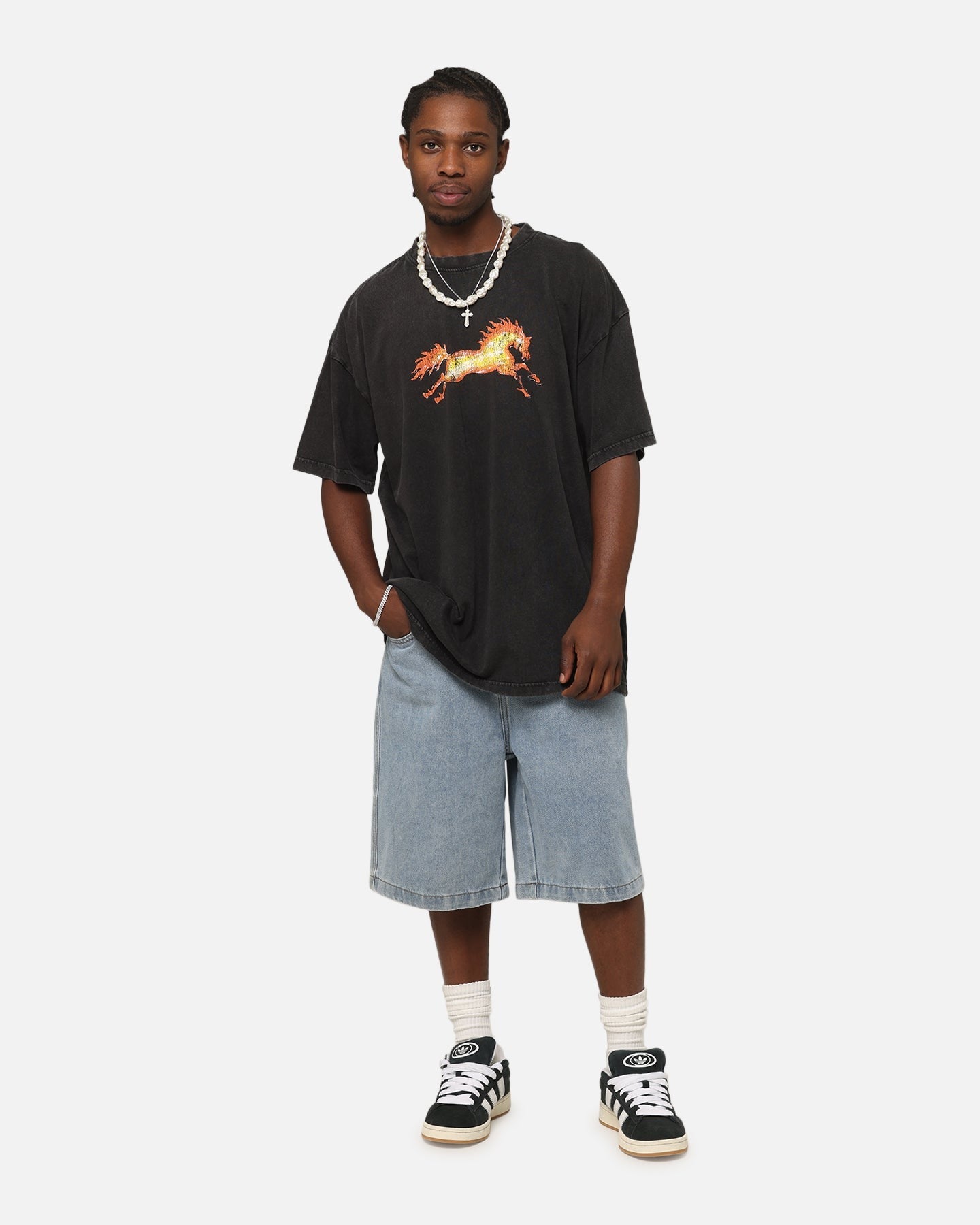 Ed Hardy Horse Power Vintage T-Shirt Black Acidwash