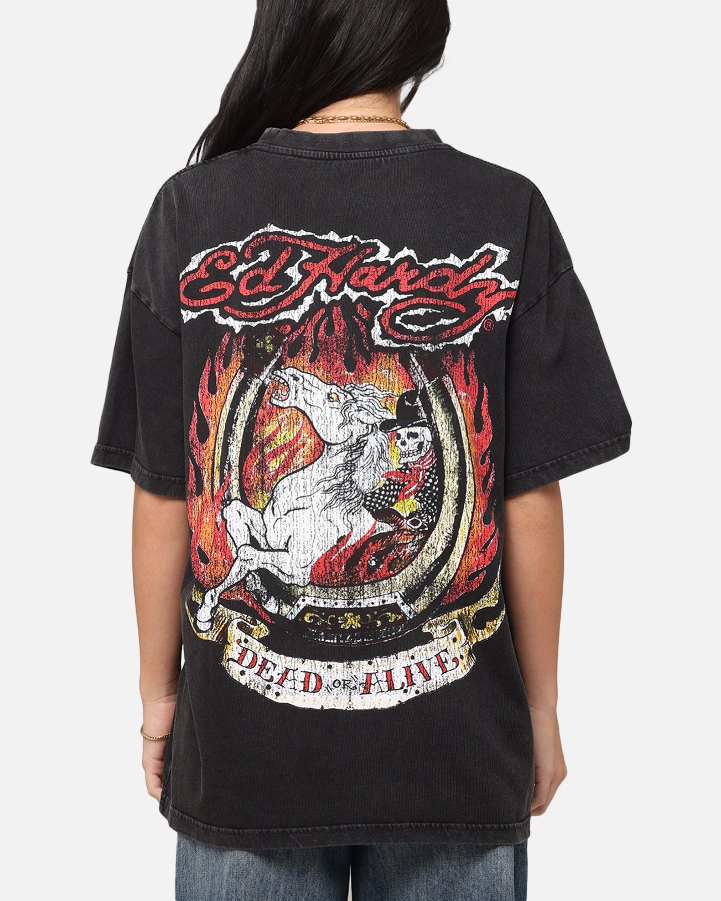 Ed Hardy Horse Power Vintage T-Shirt Black Acidwash Style001