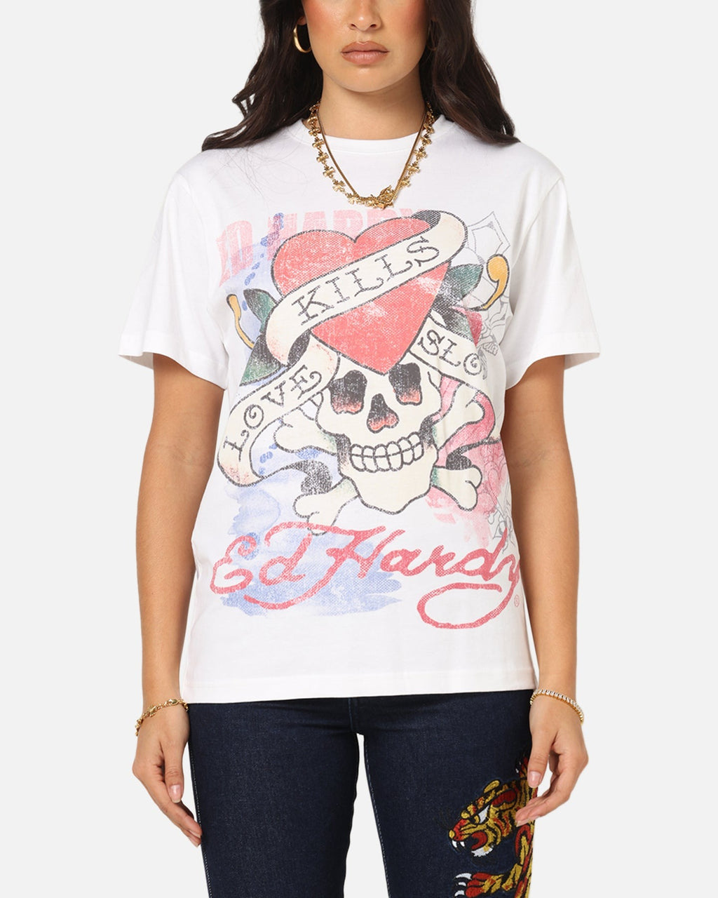 Ed Hardy Love Kills Slowly Vintage T-Shirt White Style001