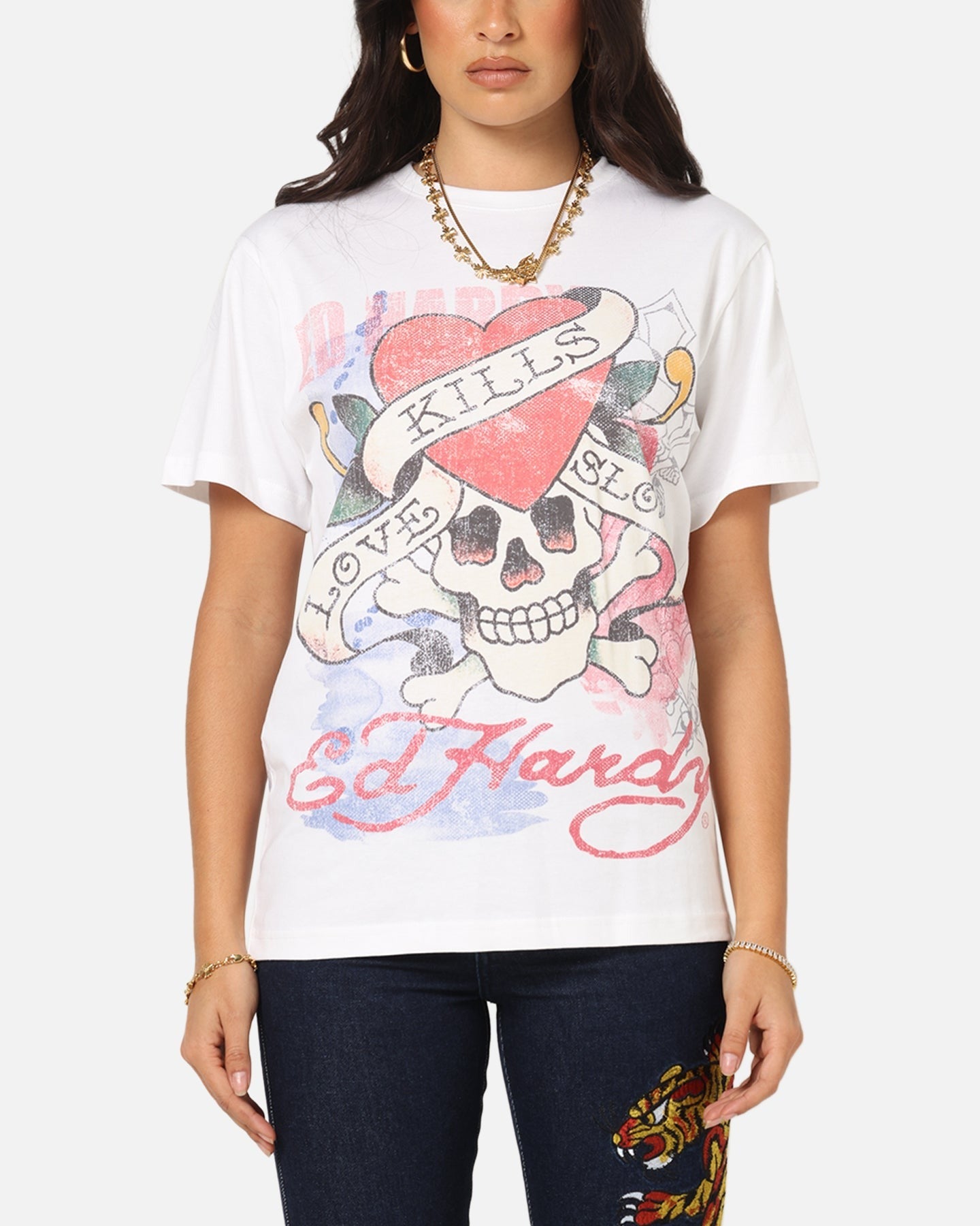 Ed Hardy Love Kills Slowly Vintage T-Shirt White Style001