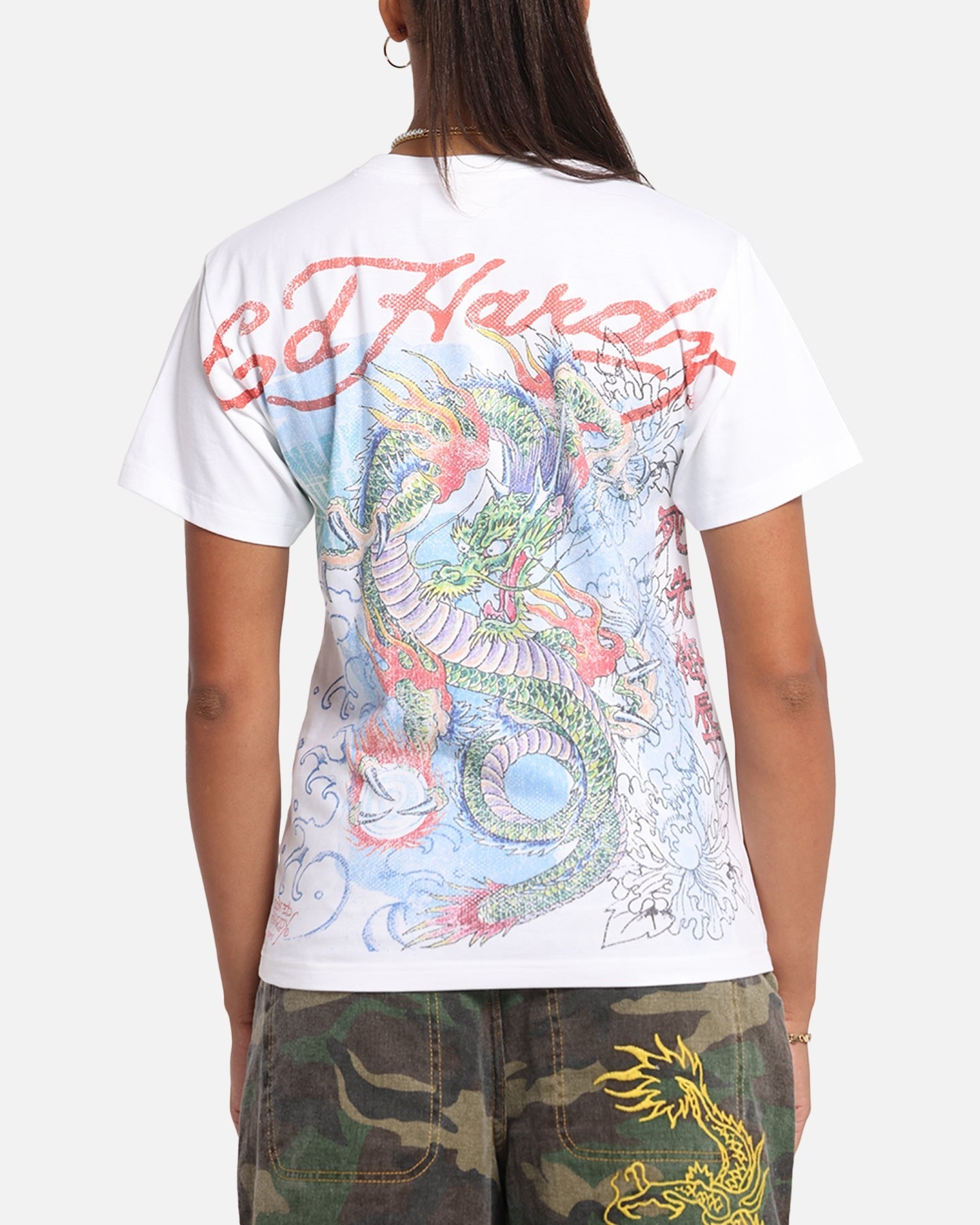 Ed Hardy Rising Dragon Vintage T-Shirt White Style001
