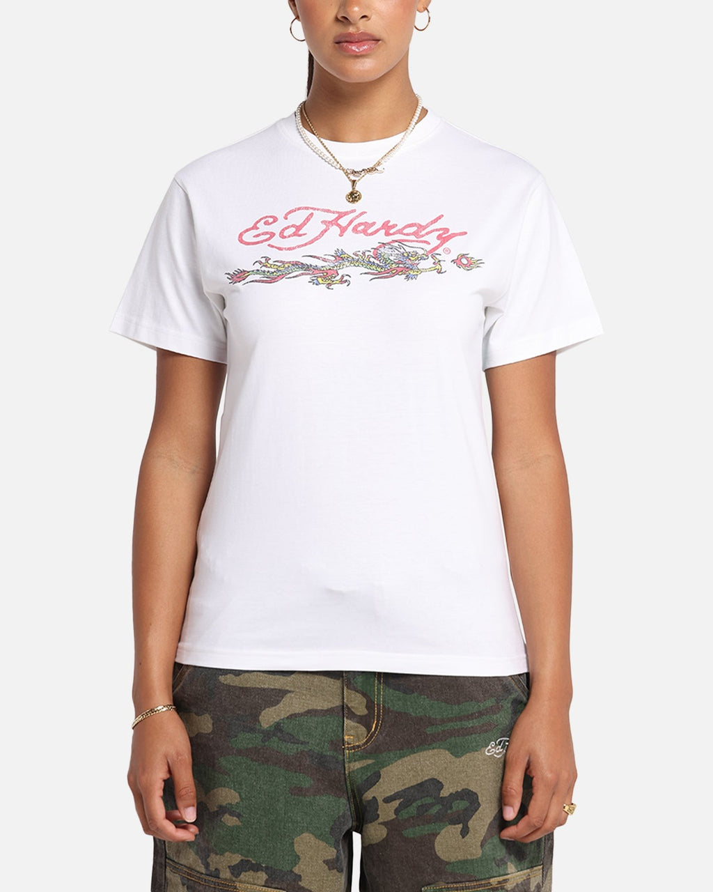 Ed Hardy Rising Dragon Vintage T-Shirt White Style001