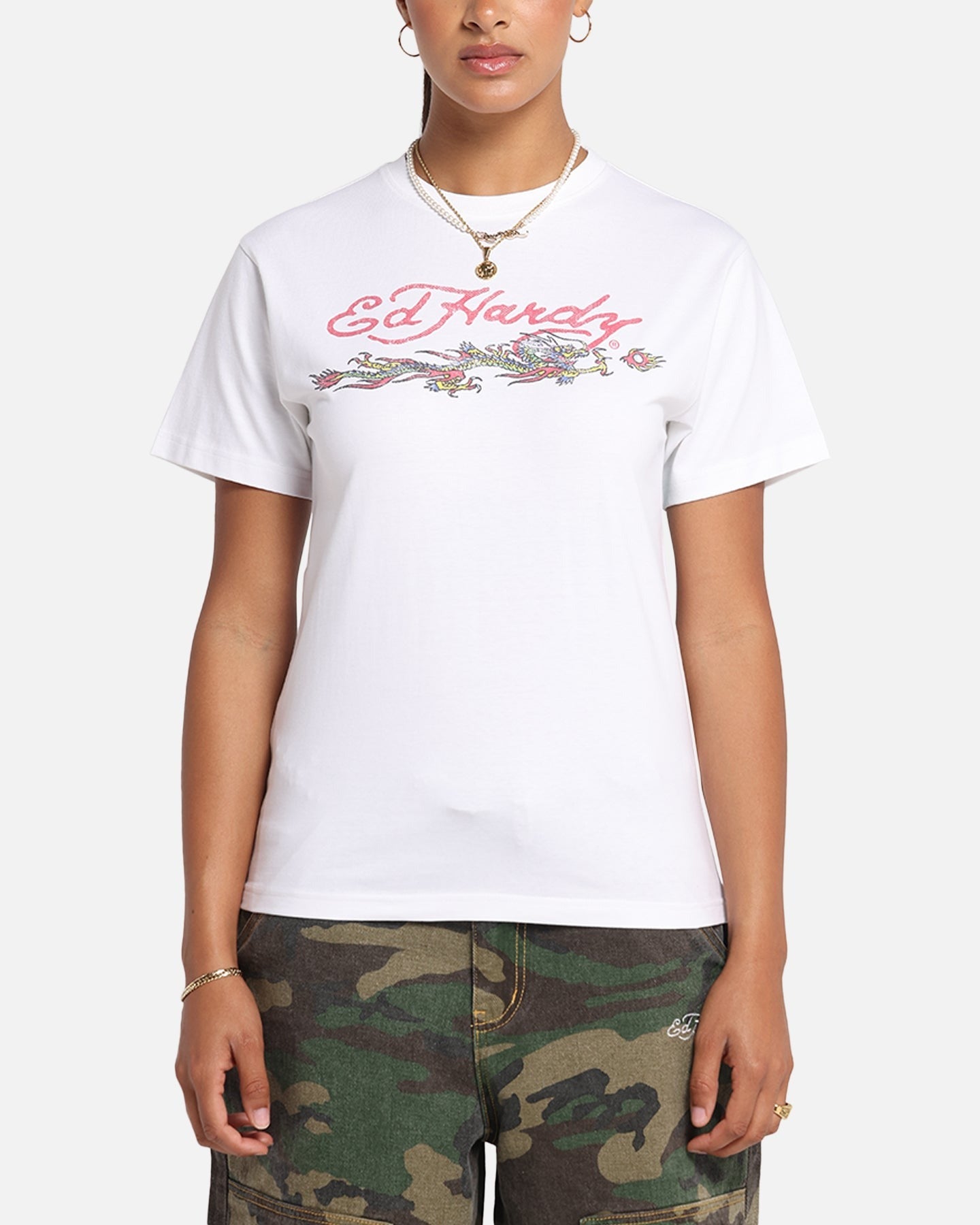 Ed Hardy Rising Dragon Vintage T-Shirt White Style001