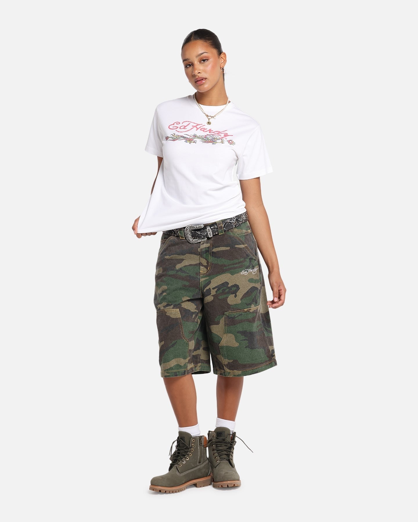 Ed Hardy Rising Dragon Vintage T-Shirt White Style001