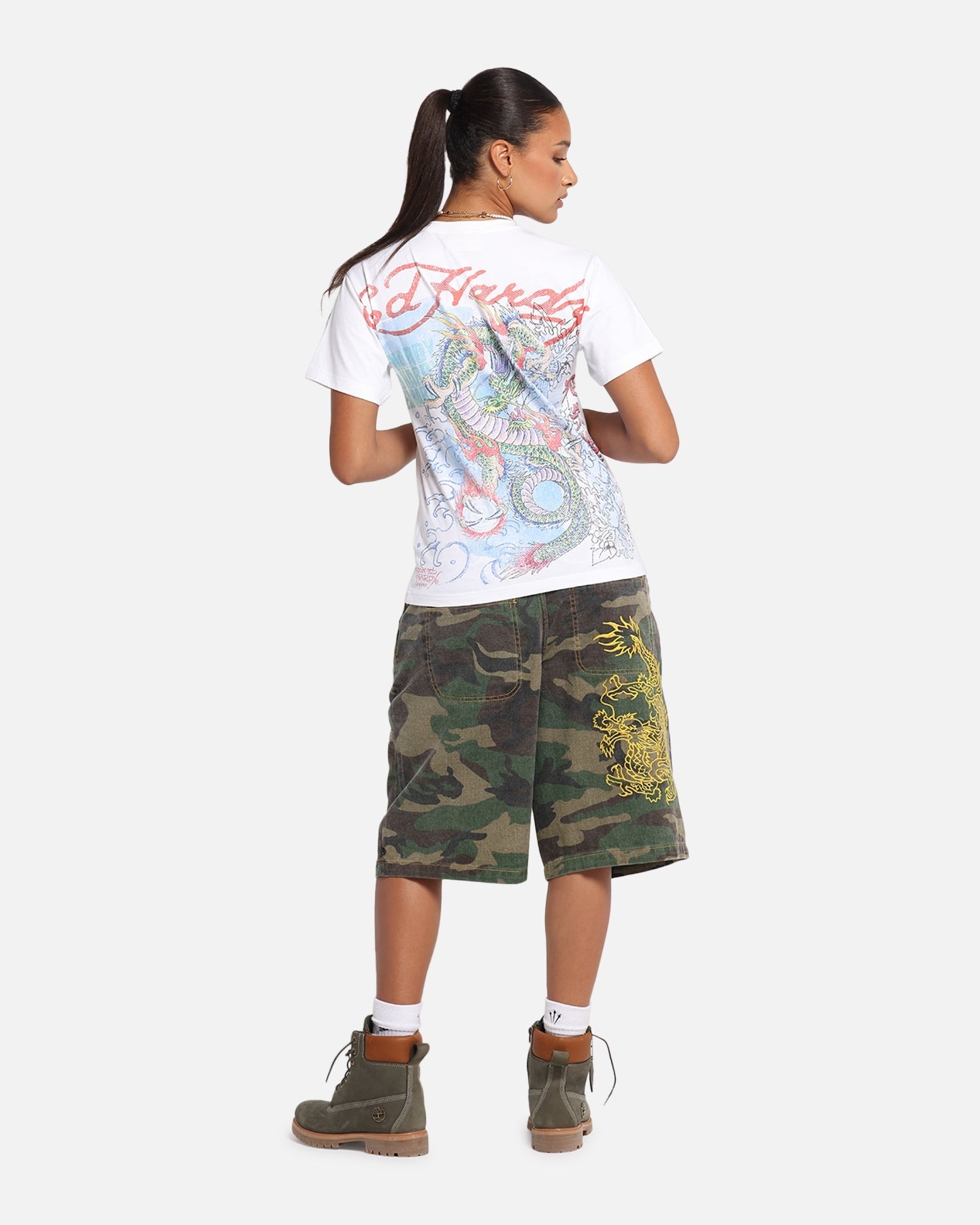 Ed Hardy Rising Dragon Vintage T-Shirt White Style001