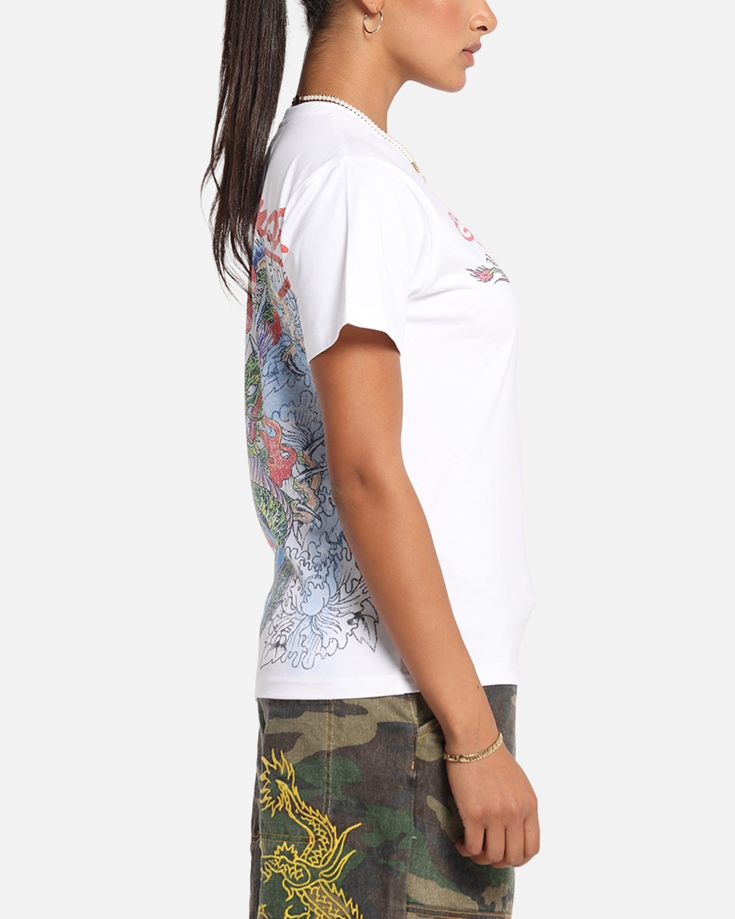 Ed Hardy Rising Dragon Vintage T-Shirt White Style001