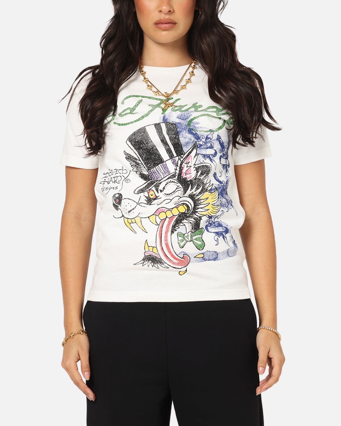 Ed Hardy Wolf Vintage T-Shirt Off White Style001