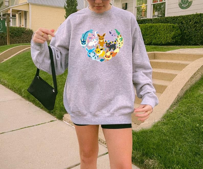 Eevee Eeveelution Sweatshirt, Slyveon, umbreon, Espeon, Flareon Anime, Vintage Anime Sweater, Anime lover gift, Anime merch, Anime Lover Sweatshirt, Hoodie Gift, Gift for anime fan, Sweater, Anime Gift, Kawaii