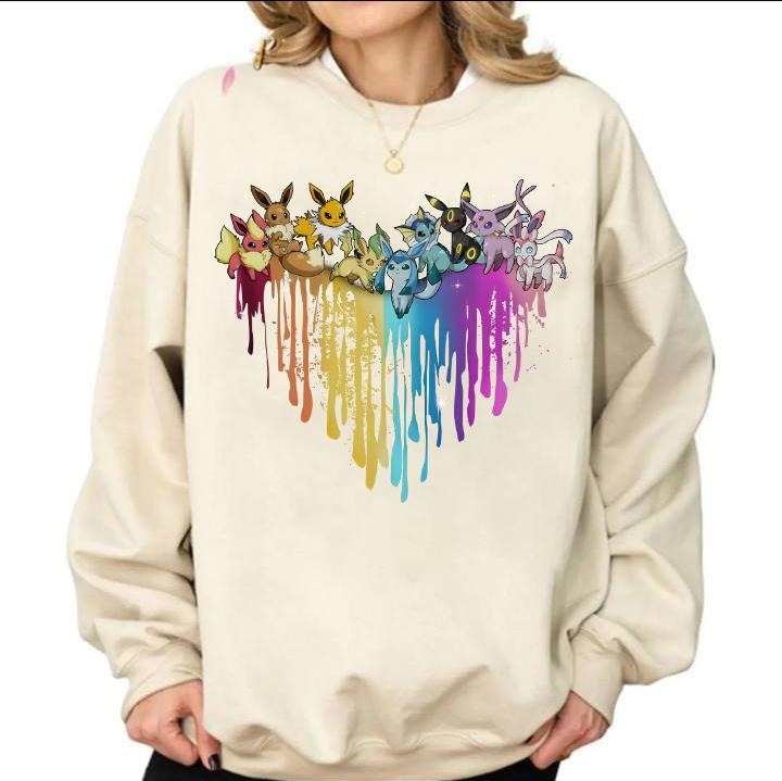 Eevee Evolution Sweatshirt, Slyveon, umbreon, Espeon, Flareon Anime, Vintage Anime Sweater, Anime lover gift, Anime merch, Anime Lover Sweatshirt, Hoodie Gift, Gift for anime fan, Sweater, Anime Gift, Kawaii