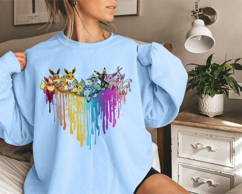 Eevee Evolution Sweatshirt, Slyveon, umbreon, Espeon, Flareon Anime, Vintage Anime Sweater, Anime lover gift, Anime merch, Anime Lover Sweatshirt, Hoodie Gift, Gift for anime fan, Sweater, Anime Gift, Kawaii