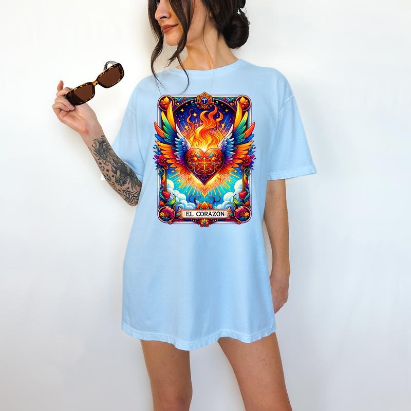 El Corazon Tarot Card - T-Shirt,Bright Graphic, Funny Apparel, Gift Idea, Relaxed Fit, Casual Apparel, Cute Top, Great with Jeans, All Seasons, Fun Style, Comfortable Shirt
