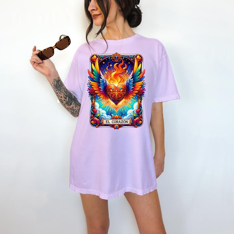 El Corazon Tarot Card - T-Shirt,Bright Graphic, Funny Apparel, Gift Idea, Relaxed Fit, Casual Apparel, Cute Top, Great with Jeans, All Seasons, Fun Style, Comfortable Shirt