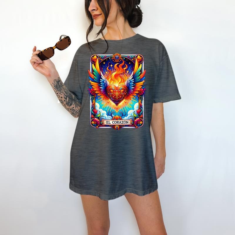 El Corazon Tarot Card - T-Shirt,Bright Graphic, Funny Apparel, Gift Idea, Relaxed Fit, Casual Apparel, Cute Top, Great with Jeans, All Seasons, Fun Style, Comfortable Shirt