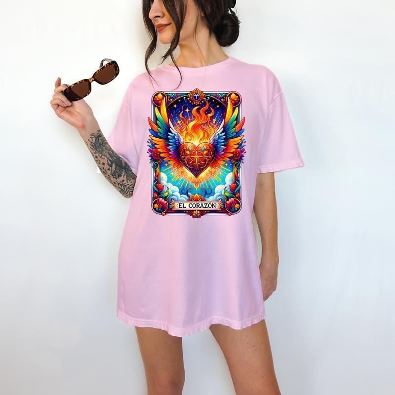 El Corazon Tarot Card - T-Shirt,Bright Graphic, Funny Apparel, Gift Idea, Relaxed Fit, Casual Apparel, Cute Top, Great with Jeans, All Seasons, Fun Style, Comfortable Shirt