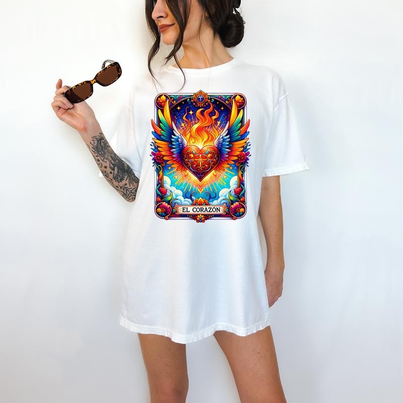 El Corazon Tarot Card - T-Shirt,Bright Graphic, Funny Apparel, Gift Idea, Relaxed Fit, Casual Apparel, Cute Top, Great with Jeans, All Seasons, Fun Style, Comfortable Shirt