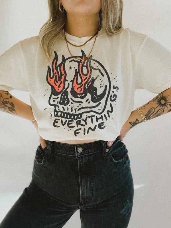 Everything Is Fine Shirt Skull Tee Boho Vintage Tee Trendy Graphic Tee Skull Rebel Rock N Roll Grunge Edgy Outfit Boho Hippie  sweater