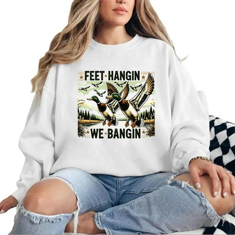 Feet Hangin We Bangin Vintage Mallard Duck Unisex Tshirt Sweatshirt Hoodie, for duck hunters, husbands