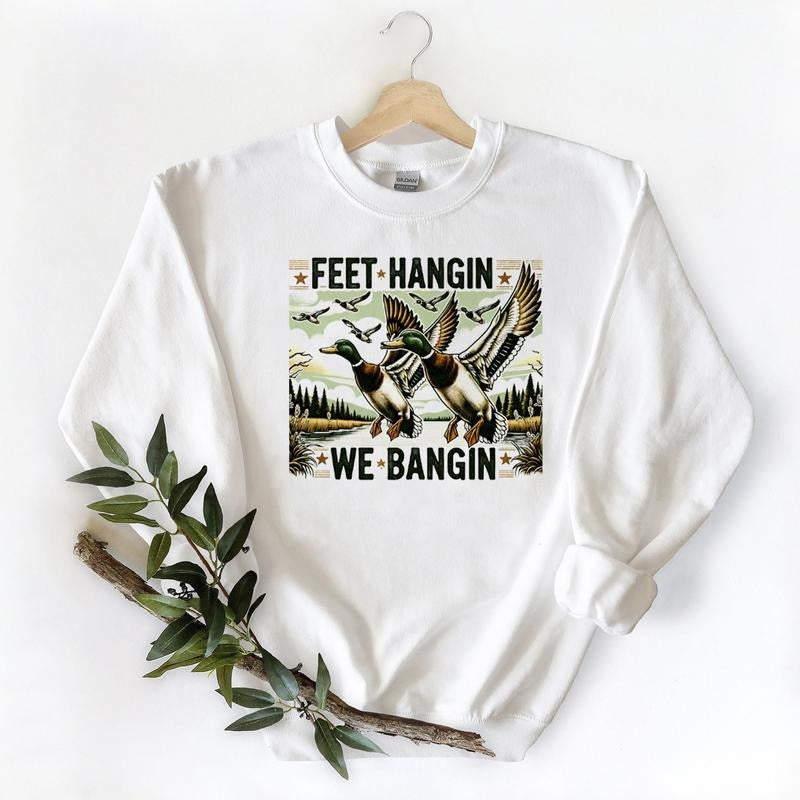 Feet Hangin We Bangin Vintage Mallard Duck Unisex Tshirt Sweatshirt Hoodie, for duck hunters, husbands
