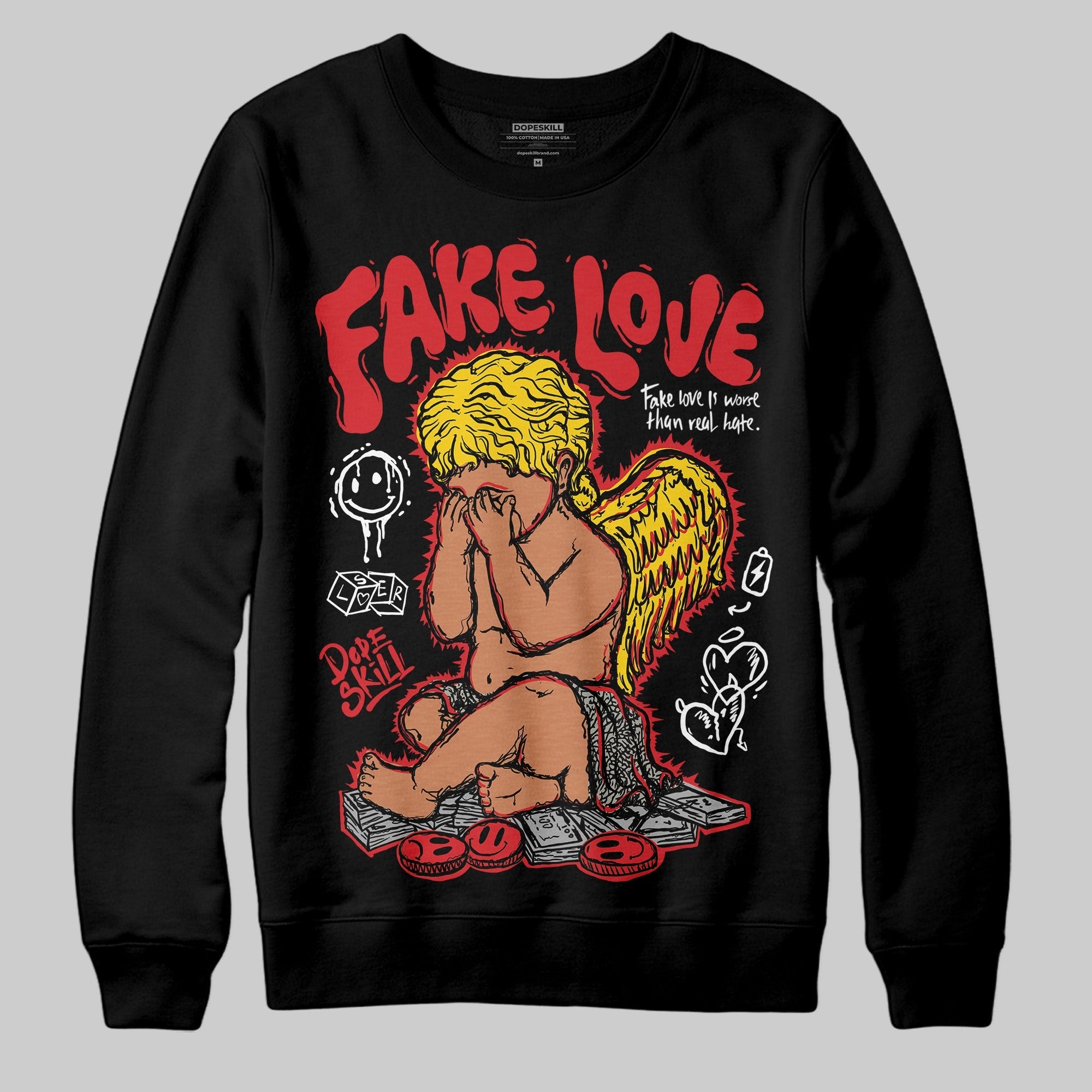 Fire Red 3s DopeSkill Sweatshirt False Love Graphic