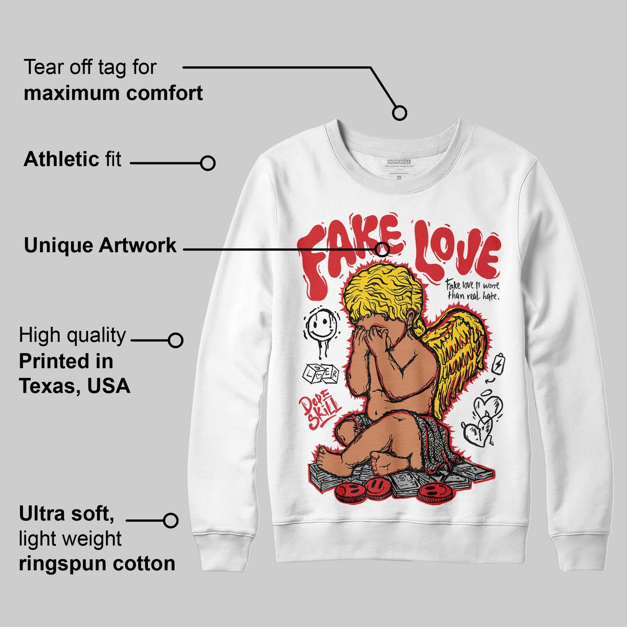 Fire Red 3s DopeSkill Sweatshirt False Love Graphic