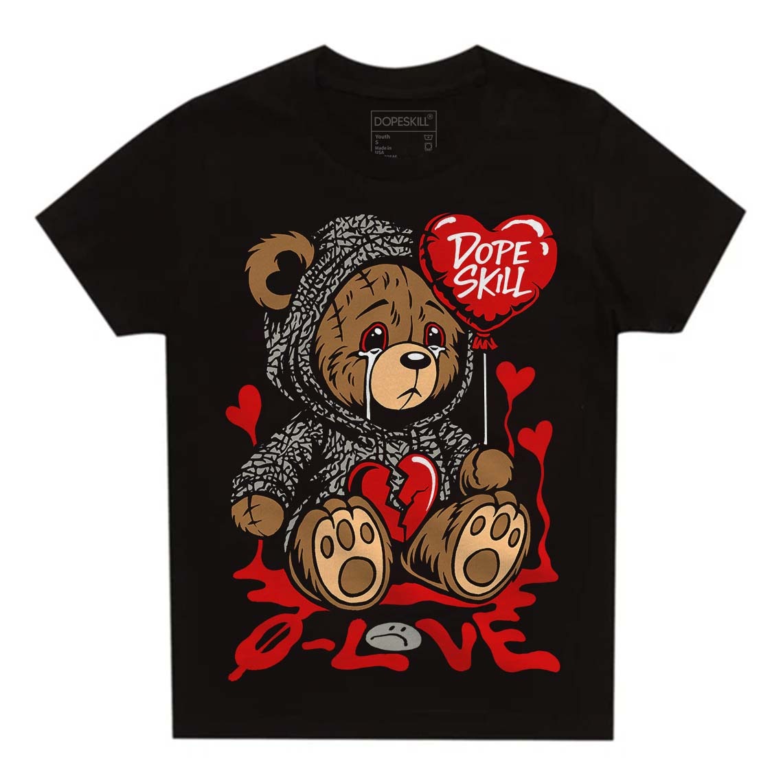 Fire Red 3s DopeSkill Toddler Kids T-shirt Broken Bear Graphic
