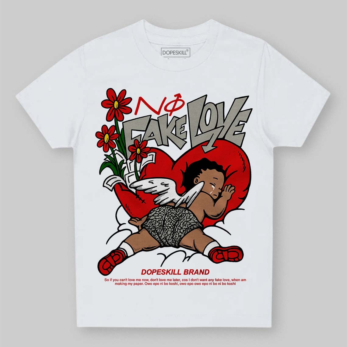 Fire Red 3s DopeSkill Toddler Kids T-shirt No Fake Love Graphic