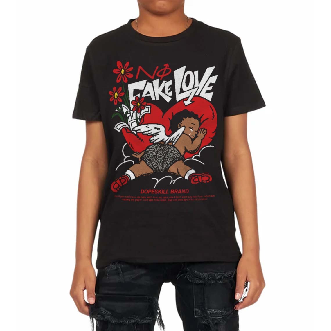 Fire Red 3s DopeSkill Toddler Kids T-shirt No Fake Love Graphic