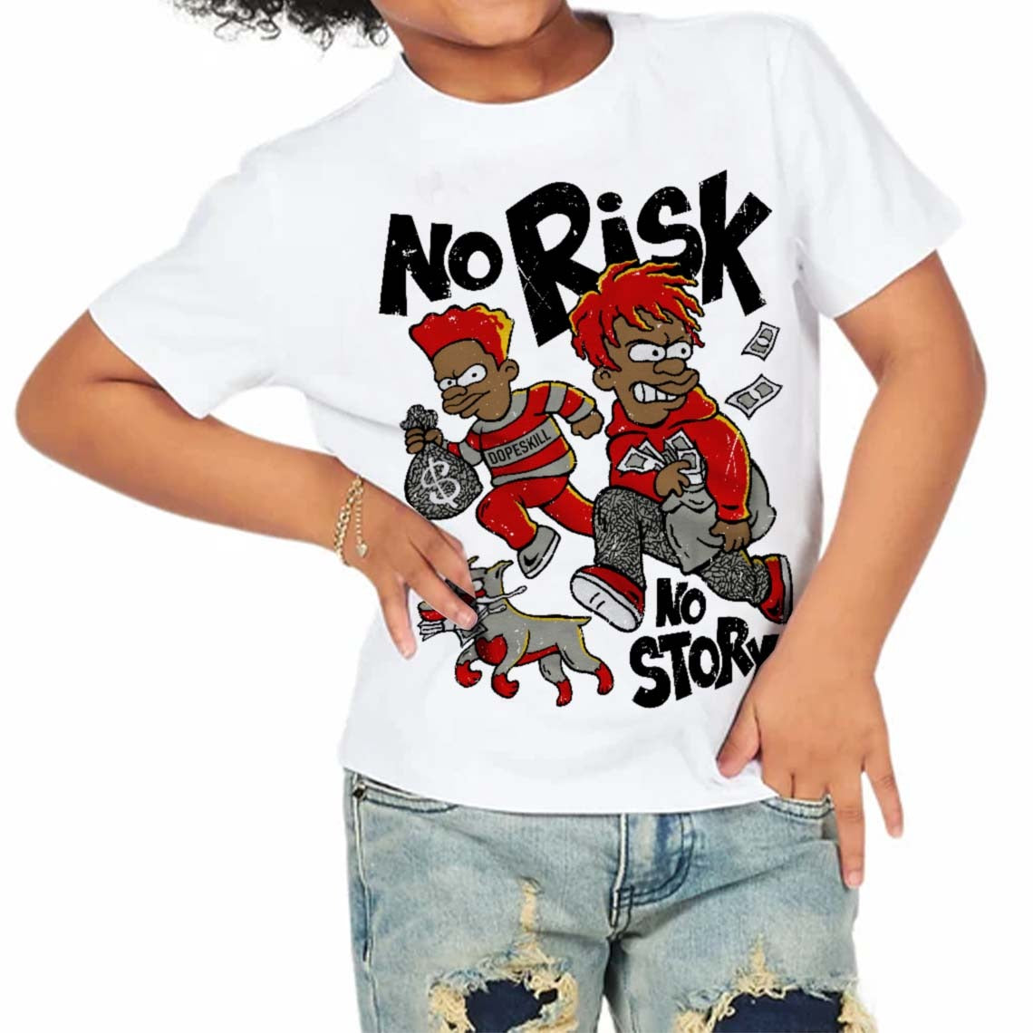 Fire Red 3s DopeSkill Toddler Kids T-shirt No Risk No Story Graphic