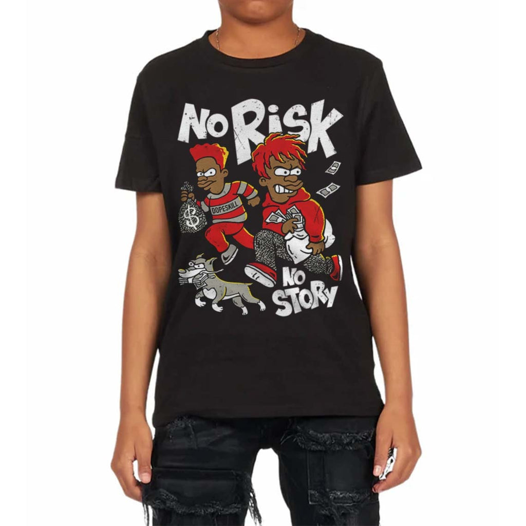Fire Red 3s DopeSkill Toddler Kids T-shirt No Risk No Story Graphic