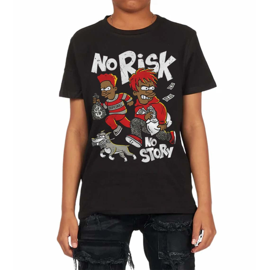 Fire Red 3s DopeSkill Toddler Kids T-shirt No Risk No Story Graphic