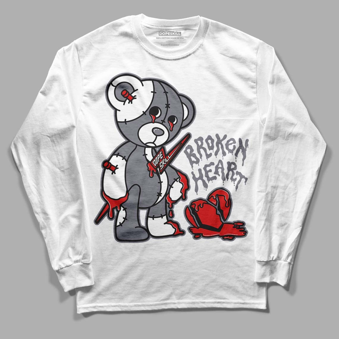Fire Red 9s DopeSkill Long Sleeve T-Shirt Broken Heart Graphic