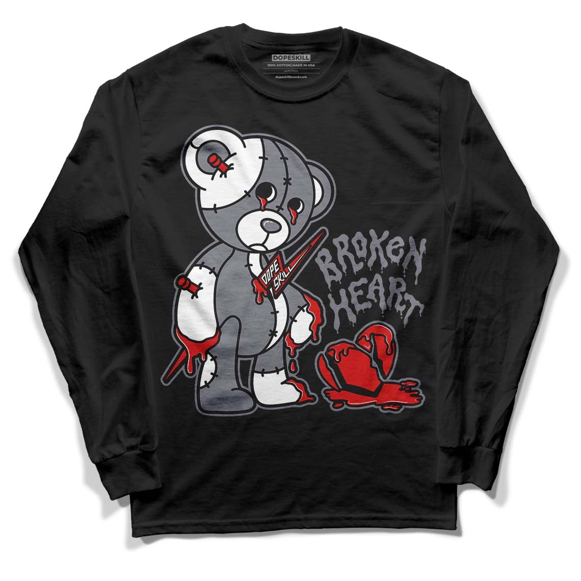 Fire Red 9s DopeSkill Long Sleeve T-Shirt Broken Heart Graphic