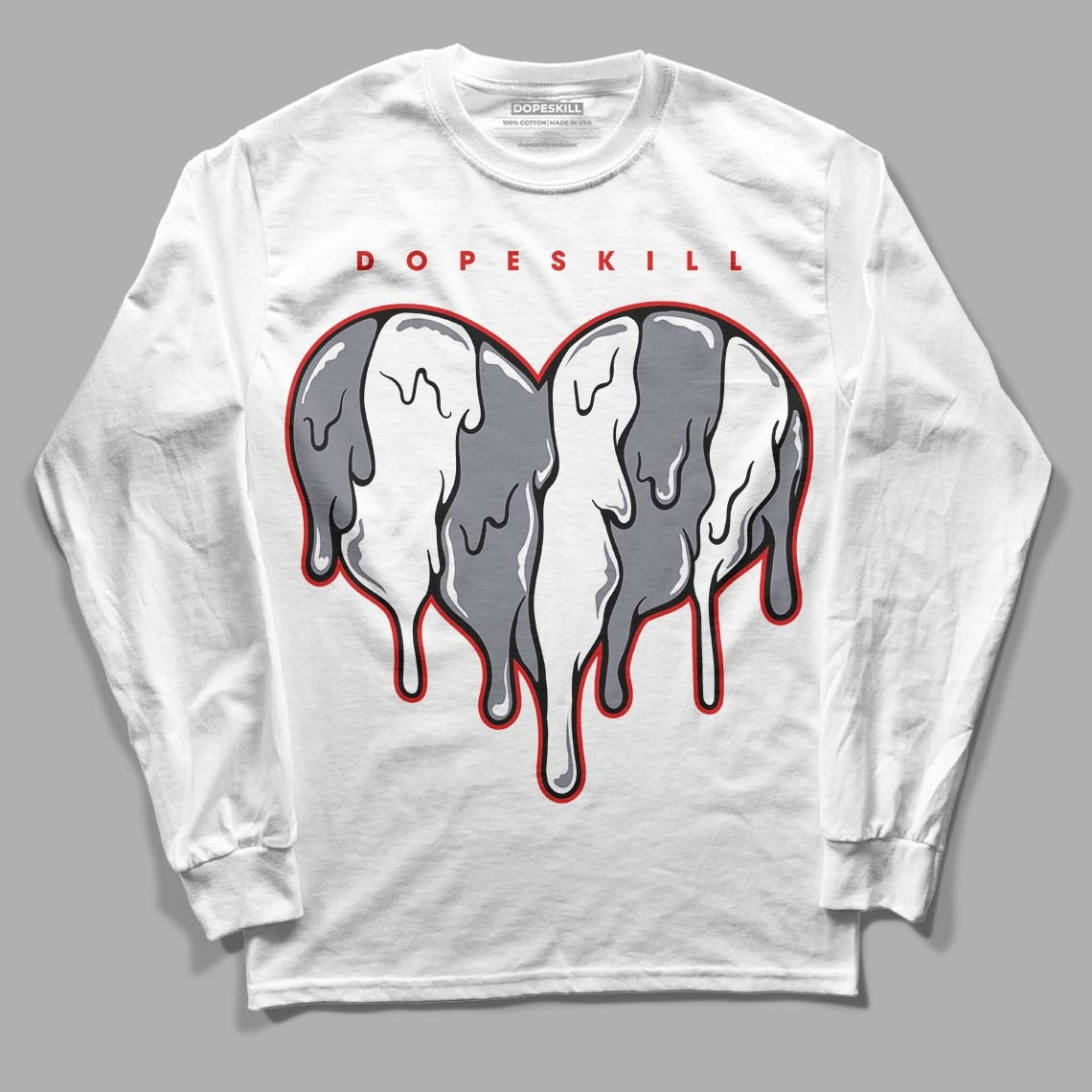 Fire Red 9s DopeSkill Long Sleeve T-Shirt Slime Drip Heart Graphic