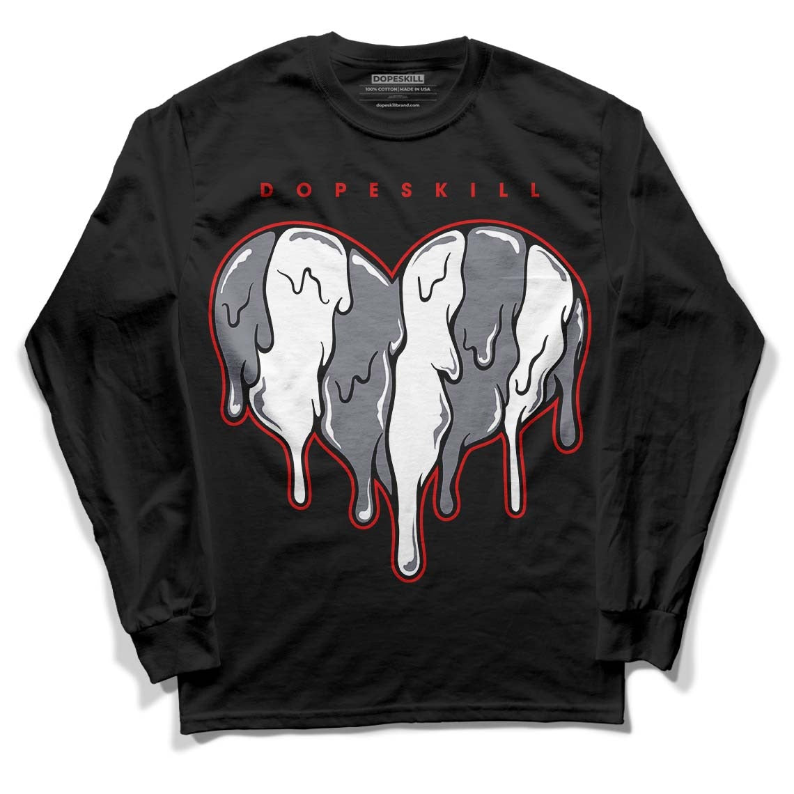 Fire Red 9s DopeSkill Long Sleeve T-Shirt Slime Drip Heart Graphic