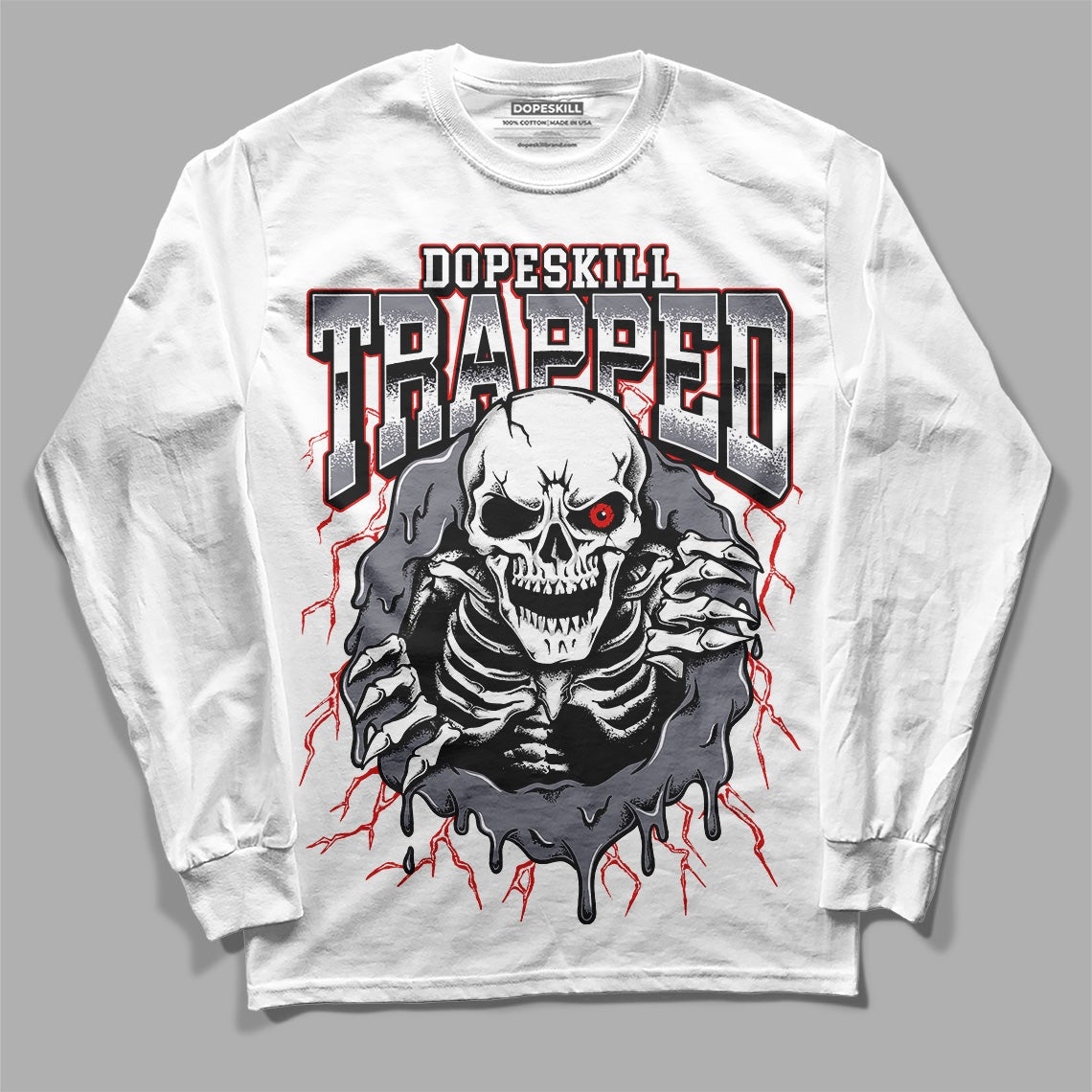 Fire Red 9s DopeSkill Long Sleeve T-Shirt Trapped Halloween Graphic