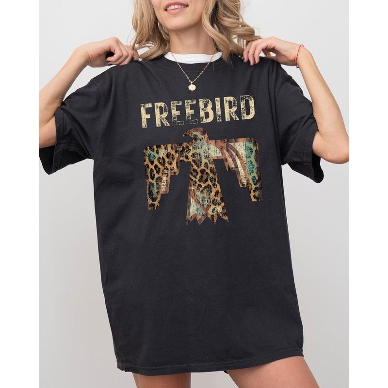 Free Bird, Western Thunderbird, Leopard Print, Concert Tee, Country, Rock Music Tshirt, Women's Comfort Color Tee, Tshirt