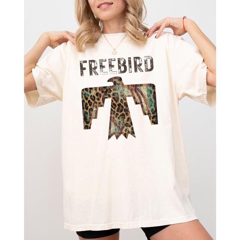 Free Bird, Western Thunderbird, Leopard Print, Concert Tee, Country, Rock Music Tshirt, Women's Comfort Color Tee, Tshirt