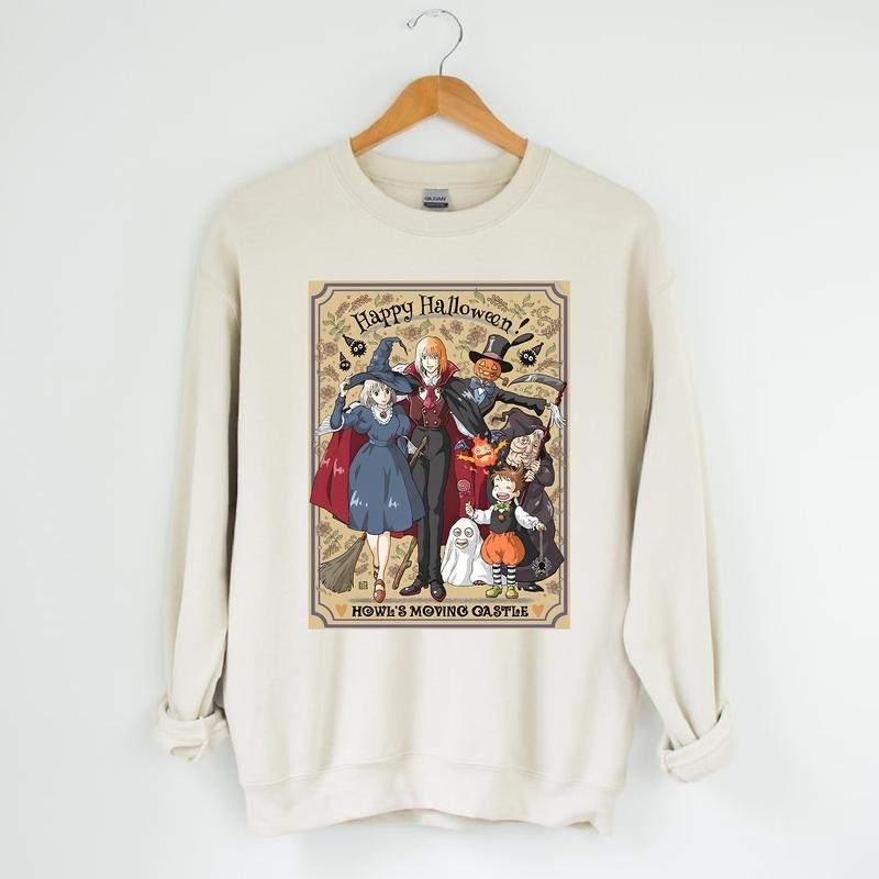 Funny Anime Halloween Sweatshirt, Howls Moving Castle, Howl And Sophie, Calcifer