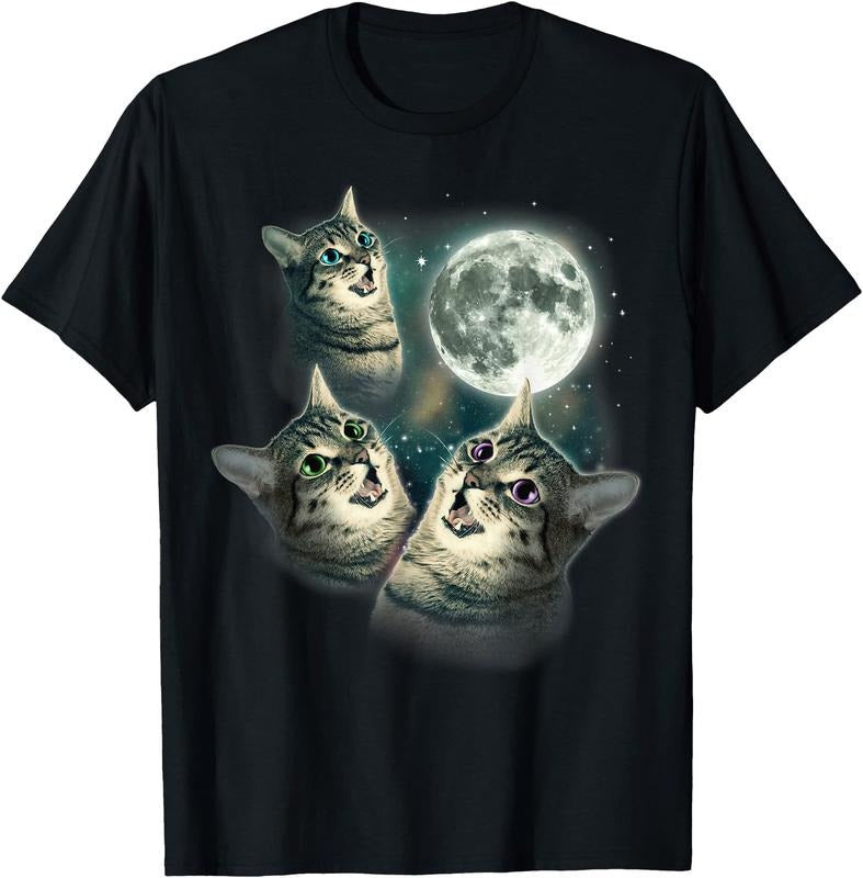 Funny Cat Shirt | Three Cat Moon 3 Wolfs Cute Kitten Graphic Unisex T-Shirt Sweatshirt Hoodie Crewneck Casual Shortsleeve Tshirt