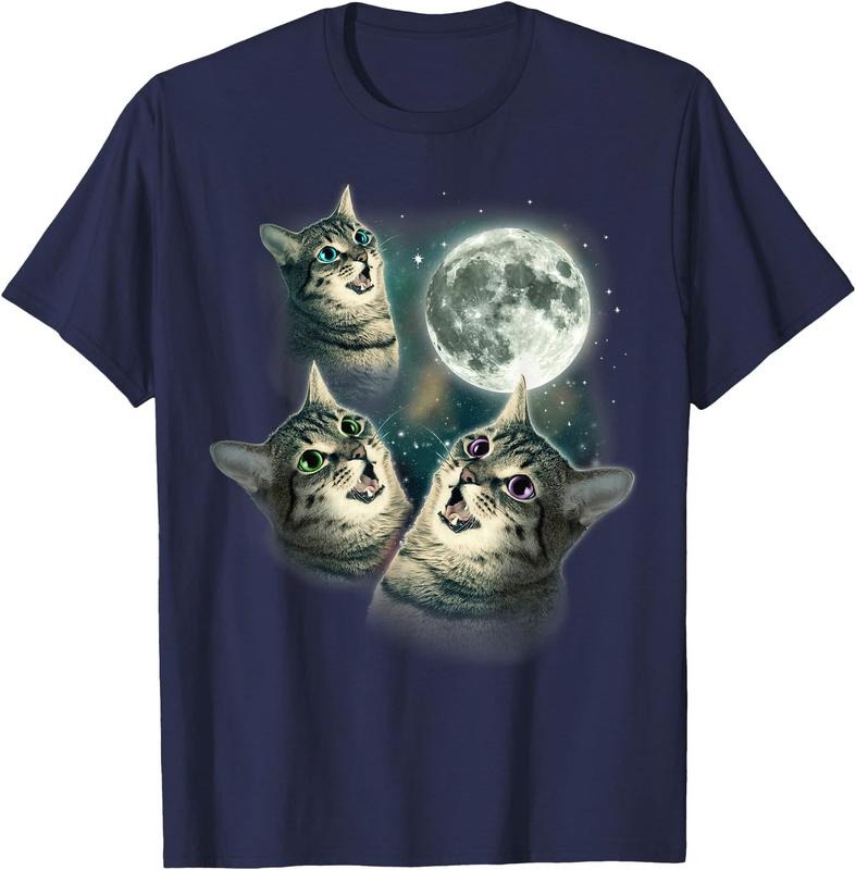 Funny Cat Shirt | Three Cat Moon 3 Wolfs Cute Kitten Graphic Unisex T-Shirt Sweatshirt Hoodie Crewneck Casual Shortsleeve Tshirt