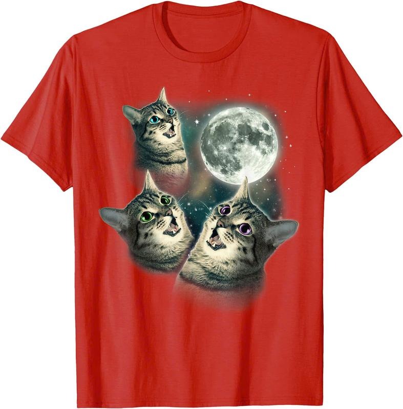 Funny Cat Shirt | Three Cat Moon 3 Wolfs Cute Kitten Graphic Unisex T-Shirt Sweatshirt Hoodie Crewneck Casual Shortsleeve Tshirt