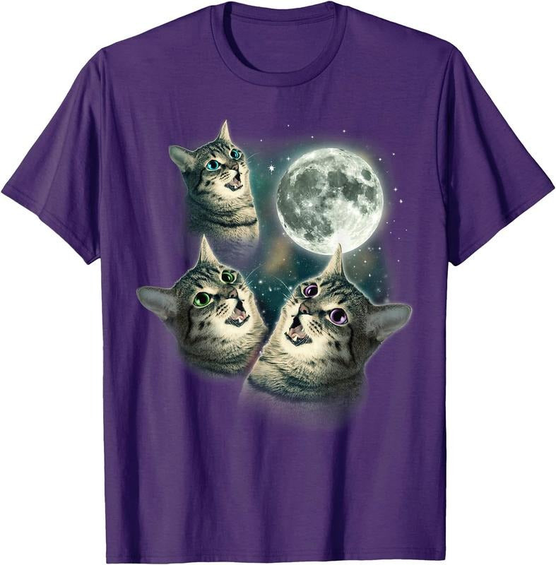 Funny Cat Shirt | Three Cat Moon 3 Wolfs Cute Kitten Graphic Unisex T-Shirt Sweatshirt Hoodie Crewneck Casual Shortsleeve Tshirt