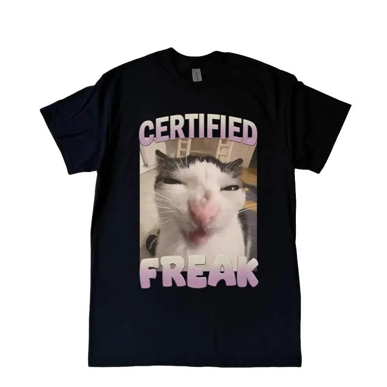 Funny Certified Freak Cat Meme Graphic Tshirt, Vintage Funny Cat T-Shirt, Retro Washed Distressed Tee, Cat Lovers Gift, Funny Teenager Gift Top